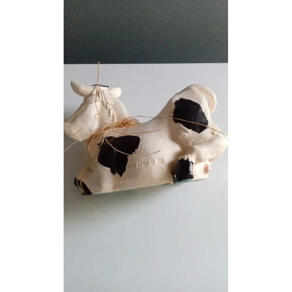Vintage Ceramic Cow Figurine Farmhouse Decor Black‎ and White Holstein Style